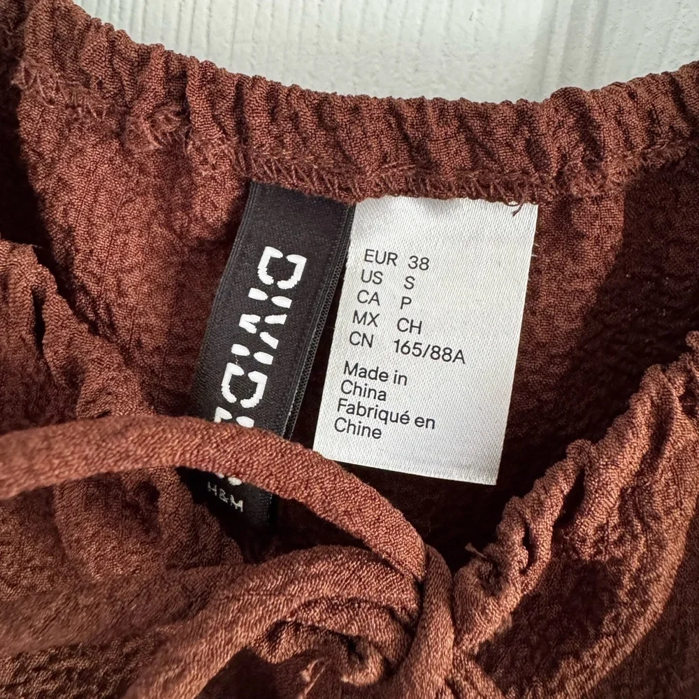 H&M Divided Brown Long Sleeve‎ Lace Up Boho Crop Top Size Small